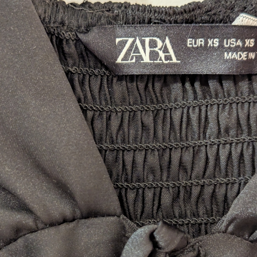 Zara Black Pleated Detail Maxi Dress Keyhole Tie XS - Picture 9 of 9